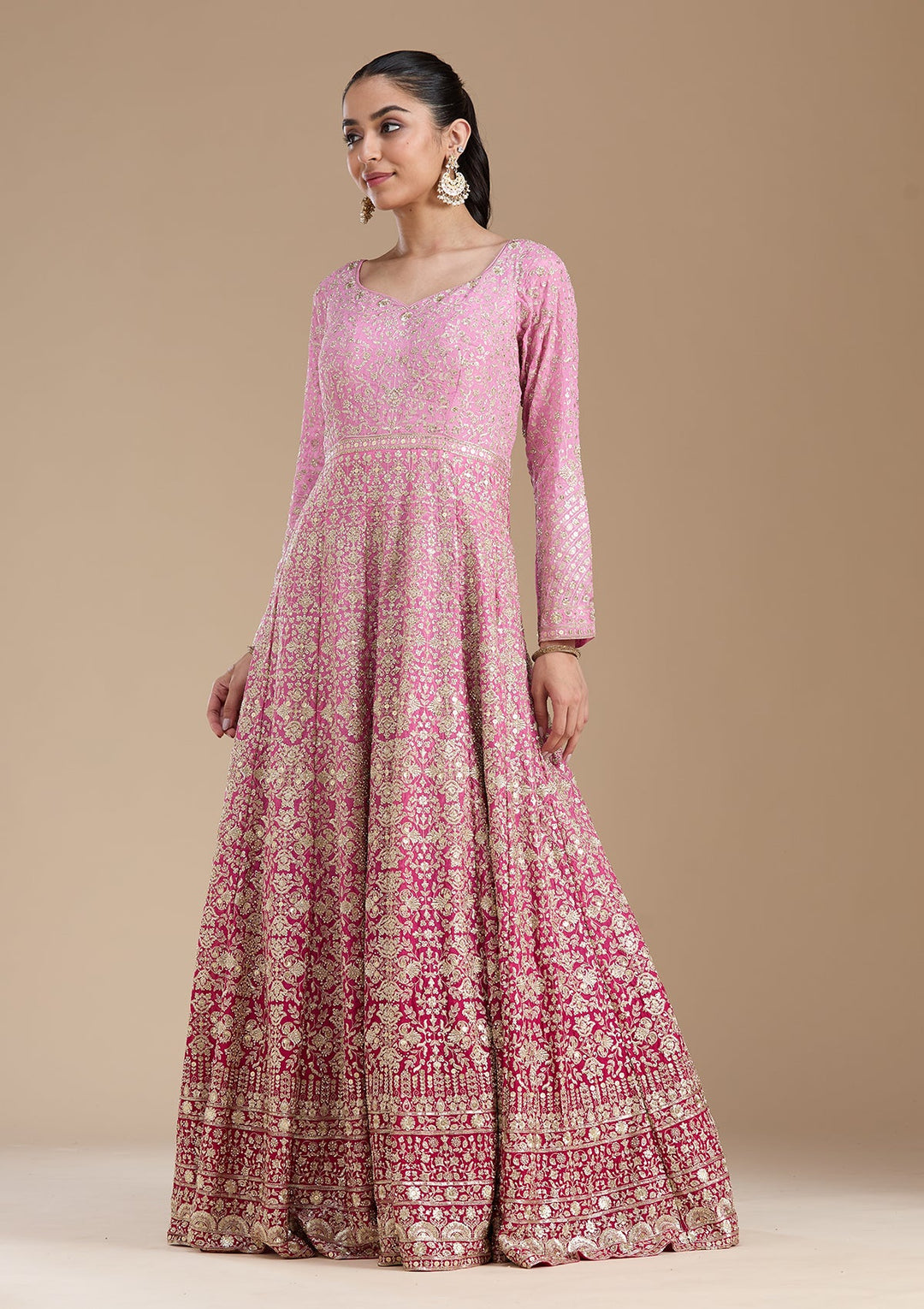 Pink Zariwork (Gold) Crepe Readymade Salwar Suit-koskii