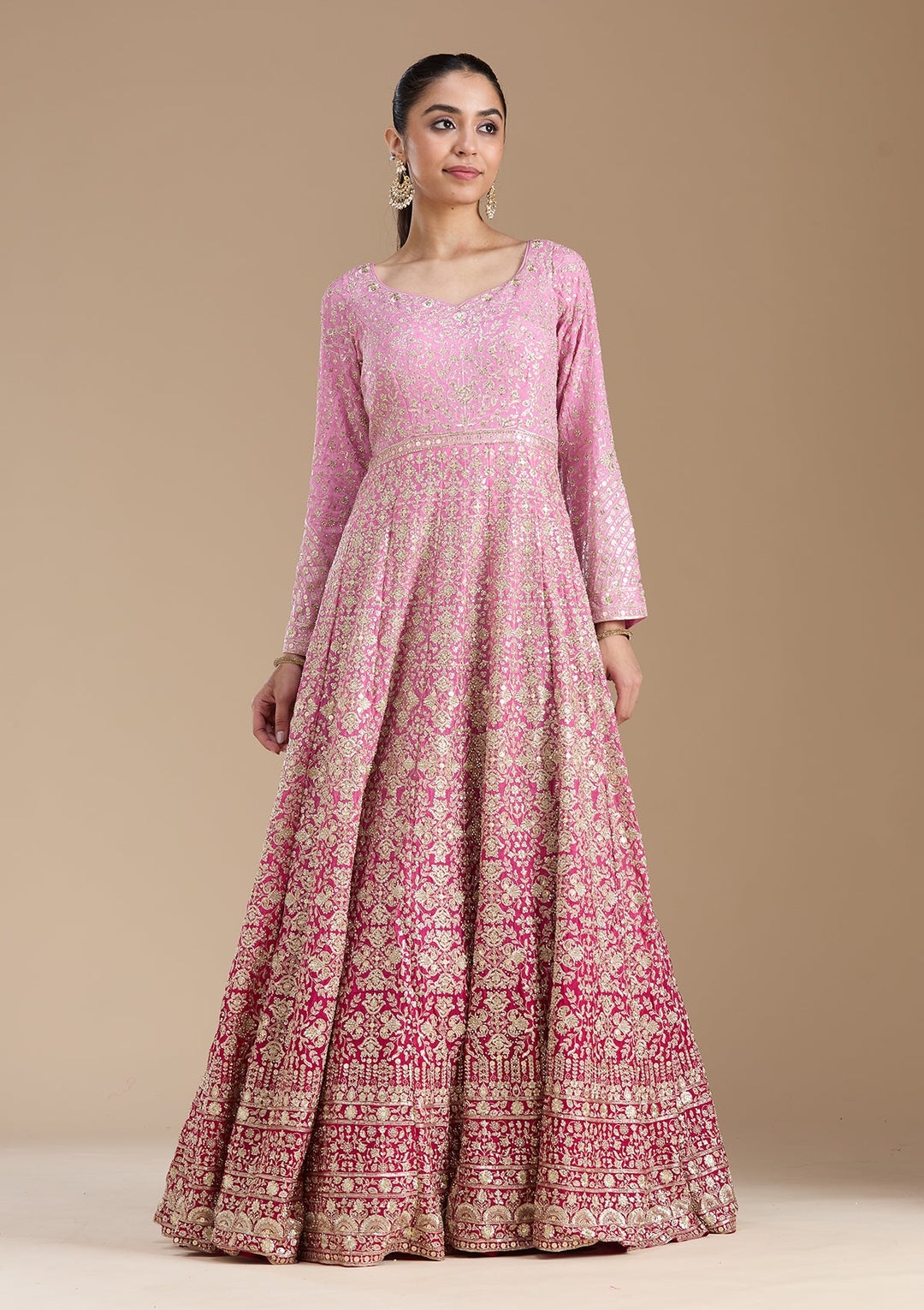 Pink Zariwork (Gold) Crepe Readymade Salwar Suit-koskii