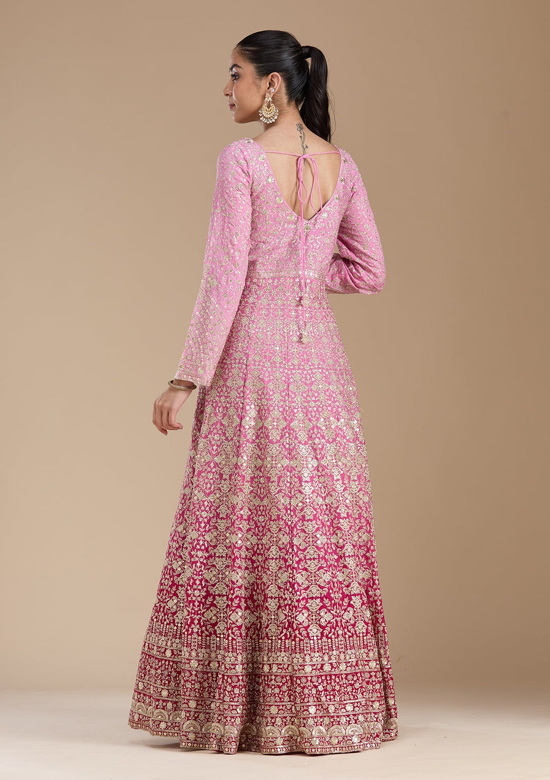Pink Zariwork (Gold) Crepe Readymade Salwar Suit-koskii