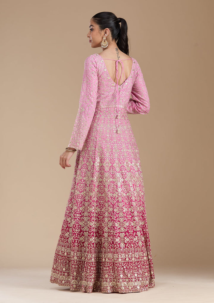 Pink Zariwork (Gold) Crepe Readymade Salwar Suit-koskii