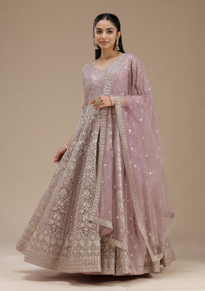 Mauve Zardozi (Gold) Net Readymade Salwar Suit_koskii