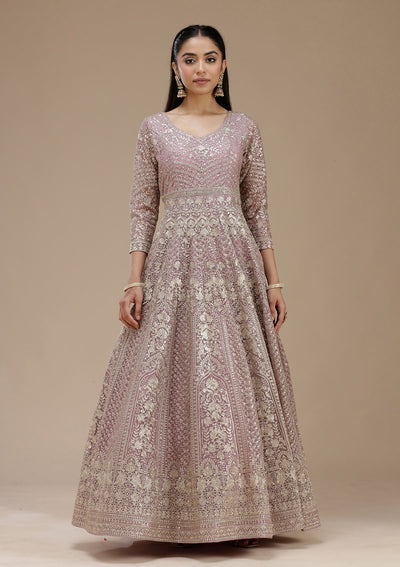 Mauve Zardozi (Gold) Net Readymade Salwar Suit_koskii