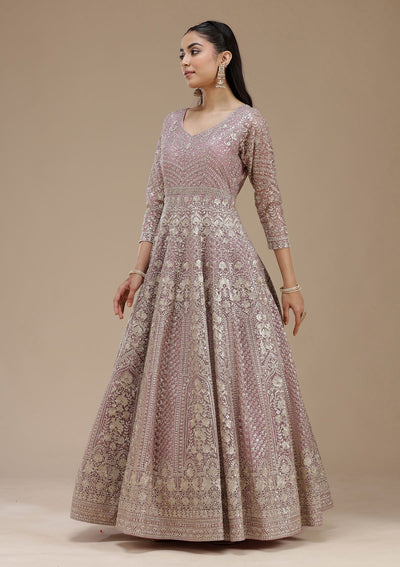 Mauve Zardozi (Gold) Net Readymade Salwar Suit_koskii
