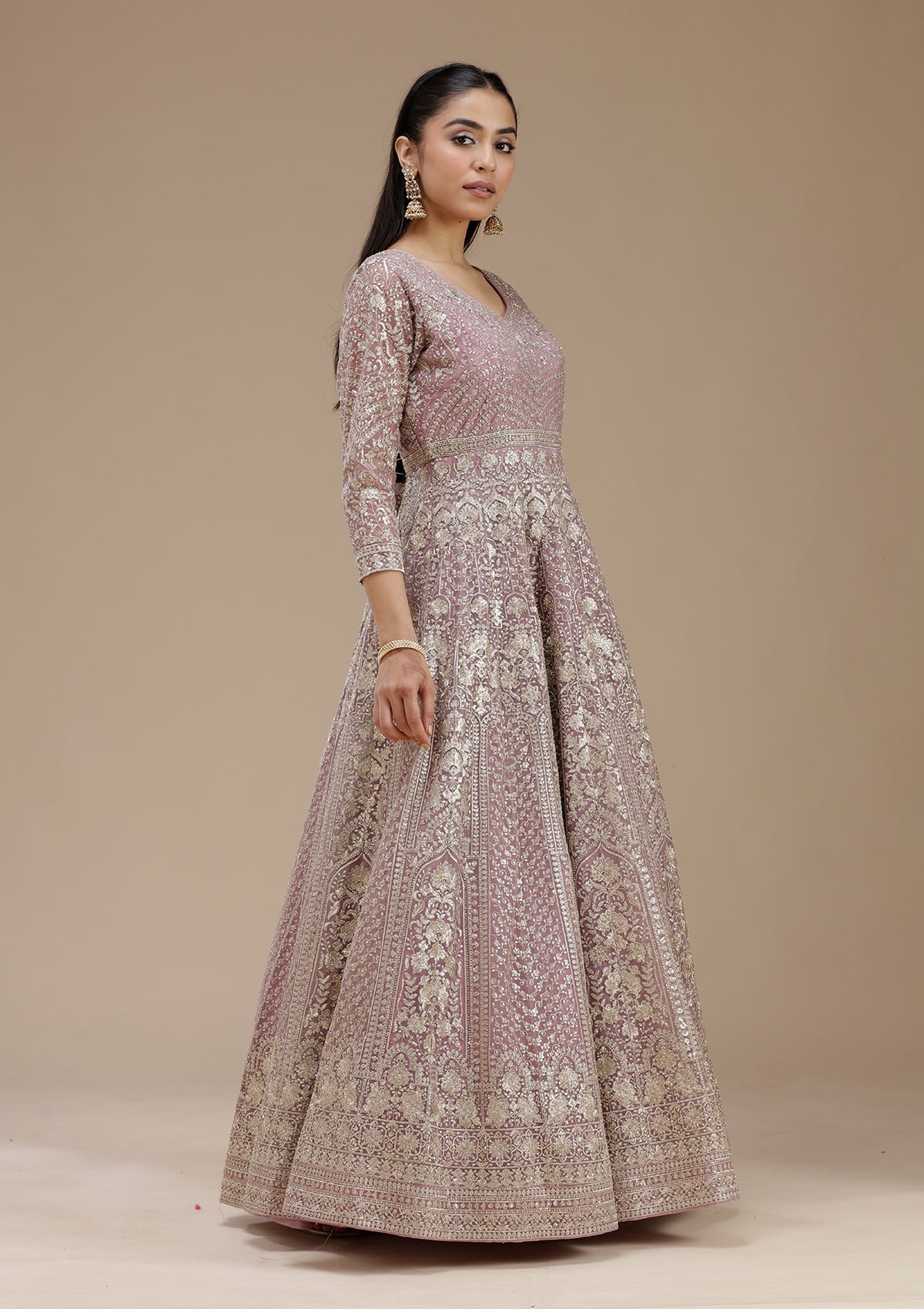 Mauve Zardozi (Gold) Net Readymade Salwar Suit_koskii