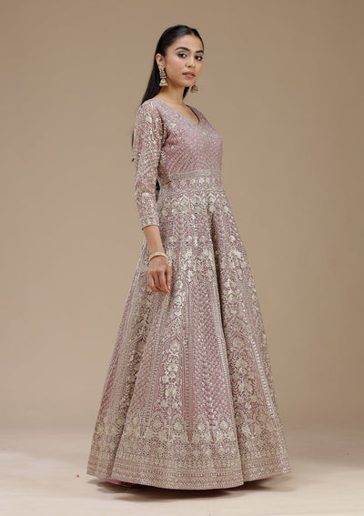 Mauve Zardozi (Gold) Net Readymade Salwar Suit_koskii