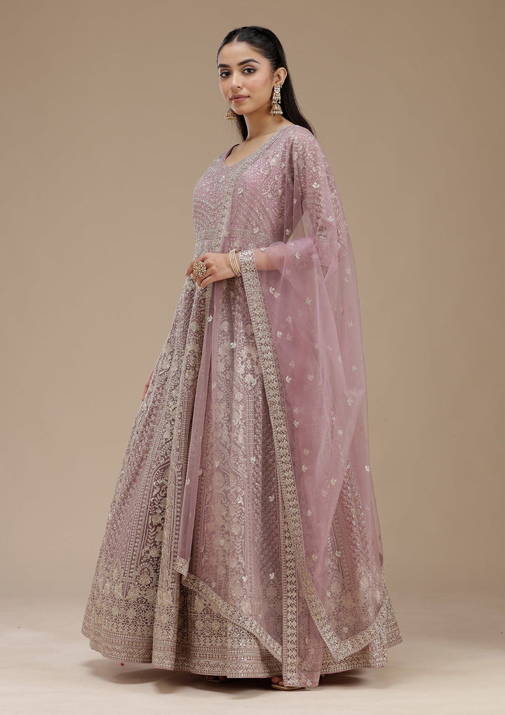 Mauve Zardozi (Gold) Net Readymade Salwar Suit_koskii