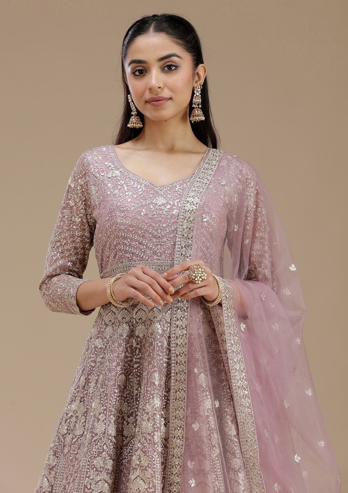 Mauve Zardozi (Gold) Net Readymade Salwar Suit_koskii