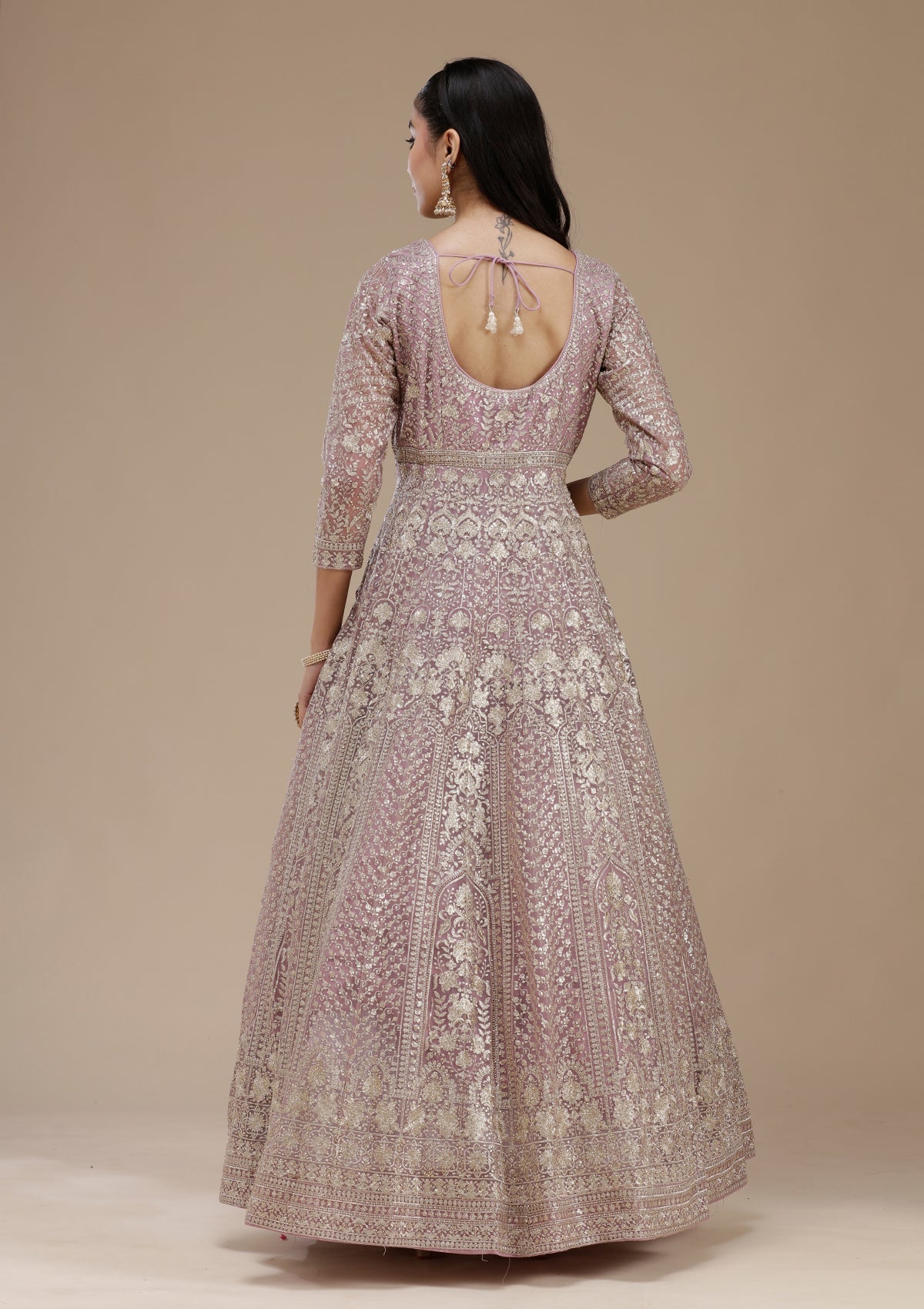 Mauve Zardozi (Gold) Net Readymade Salwar Suit_koskii