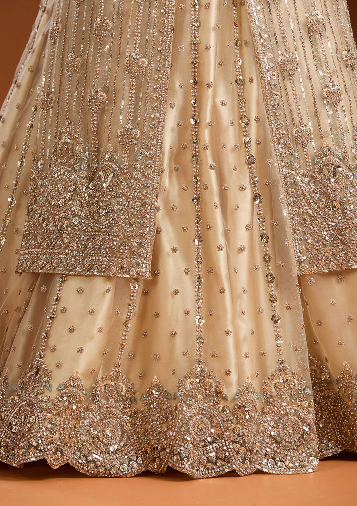 Beige Sequins Net Readymade Salwar Suit-Koskii