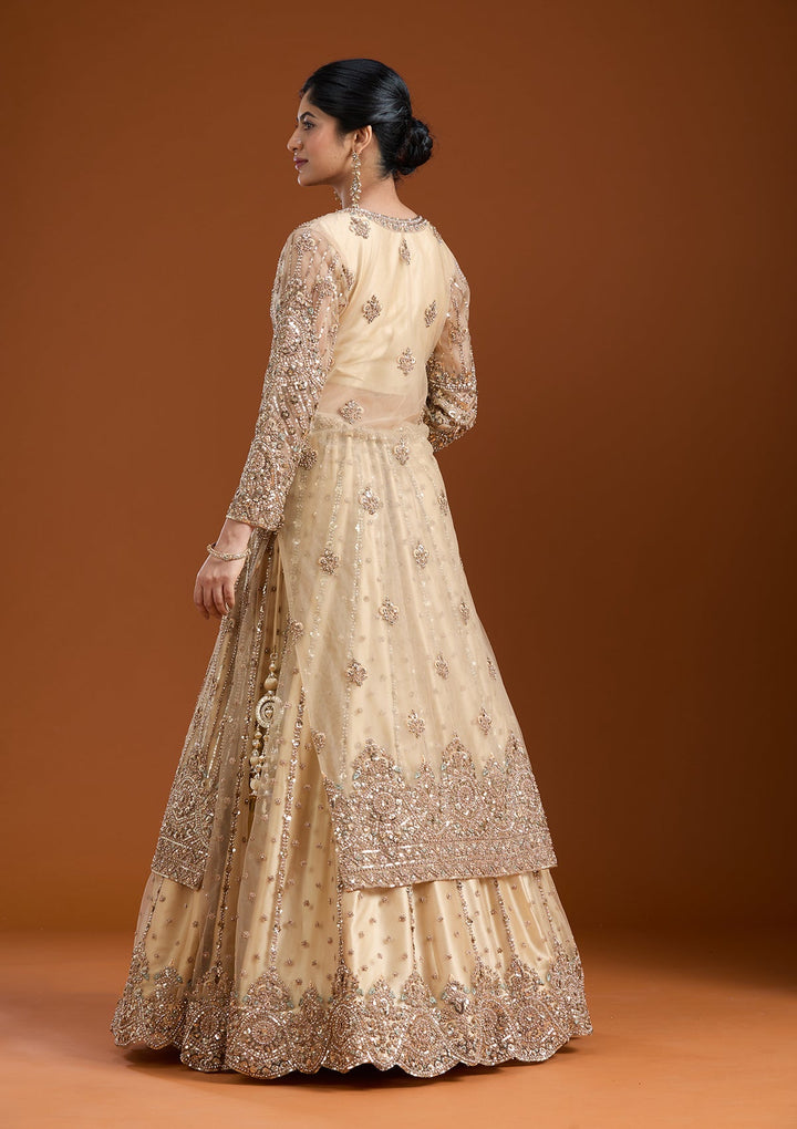 Beige Sequins Net Readymade Salwar Suit-Koskii