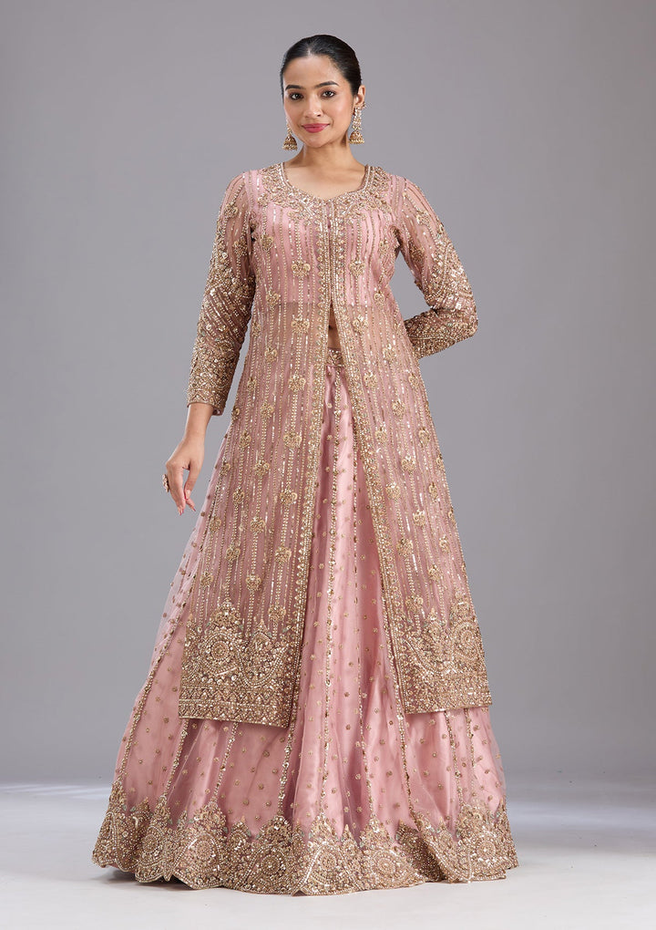 Onion Pink Sequins Net Readymade Salwar Suit-koskii