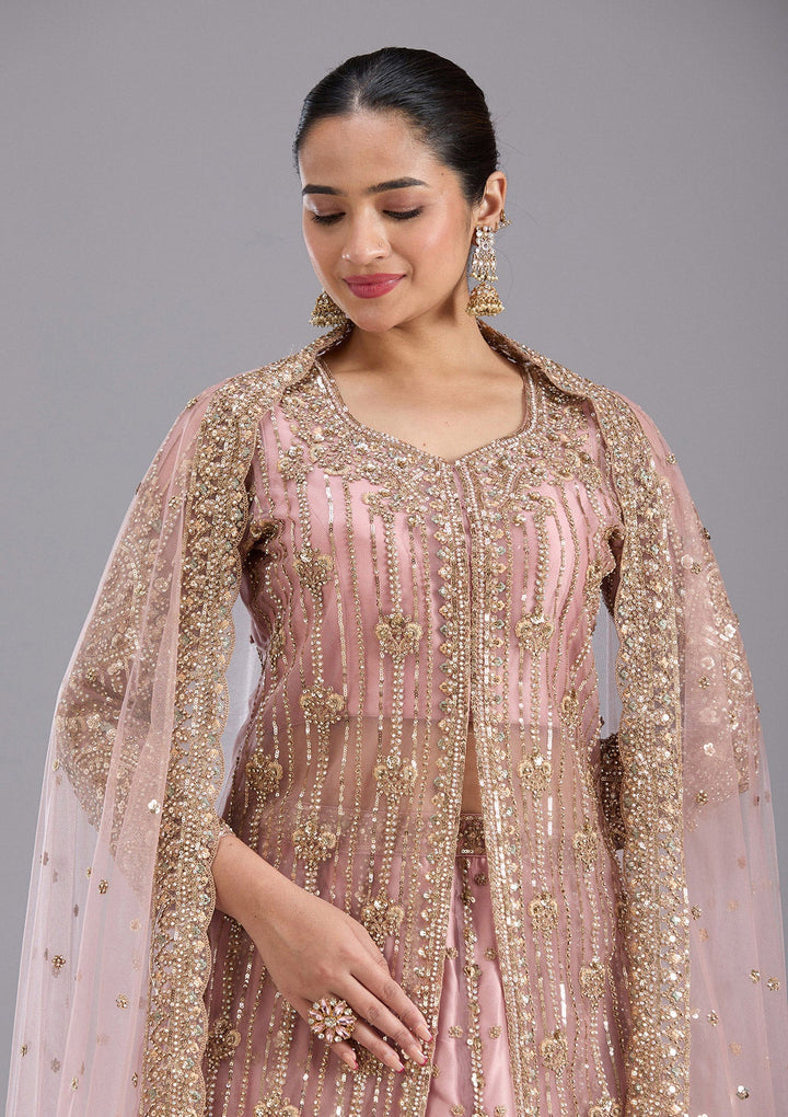 Onion Pink Sequins Net Readymade Salwar Suit-koskii