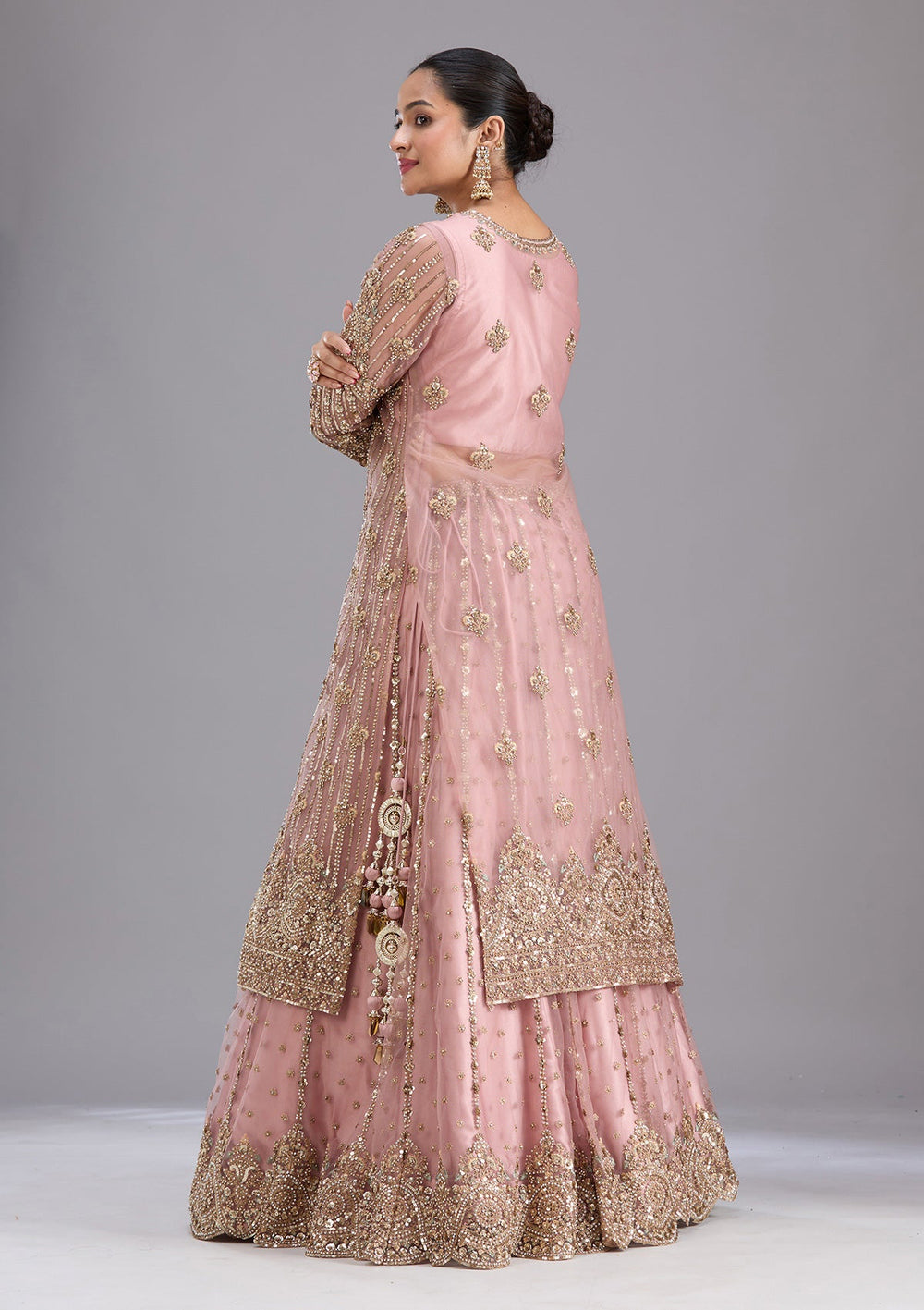Onion Pink Sequins Net Readymade Salwar Suit-koskii