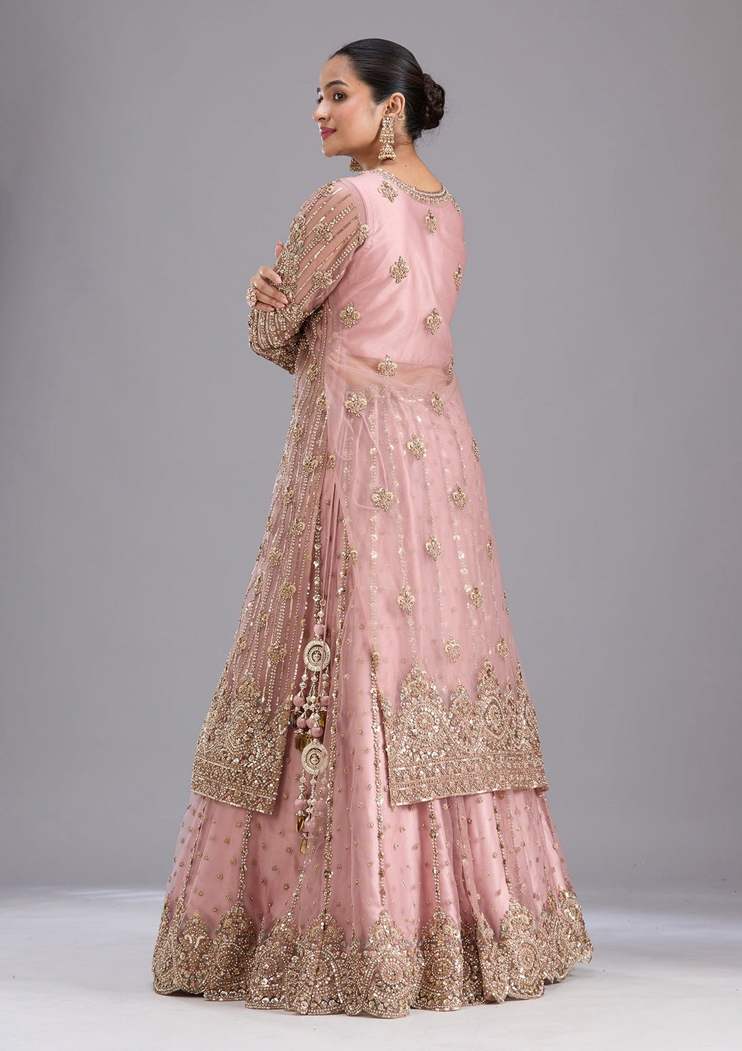 Onion Pink Sequins Net Readymade Salwar Suit-koskii