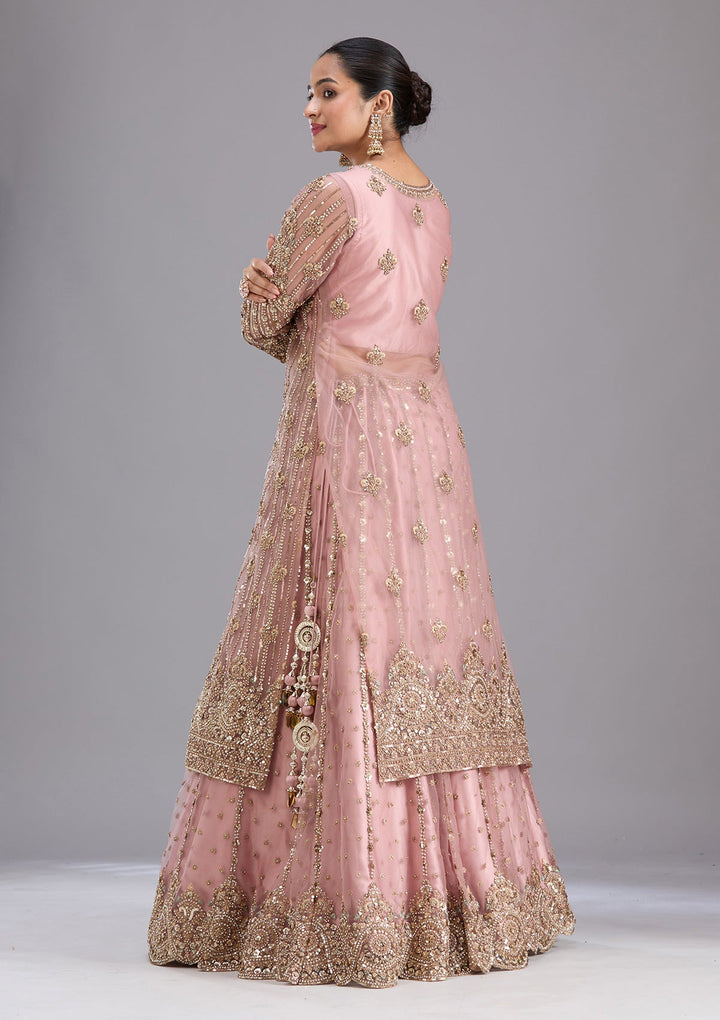 Onion Pink Sequins Net Readymade Salwar Suit-koskii