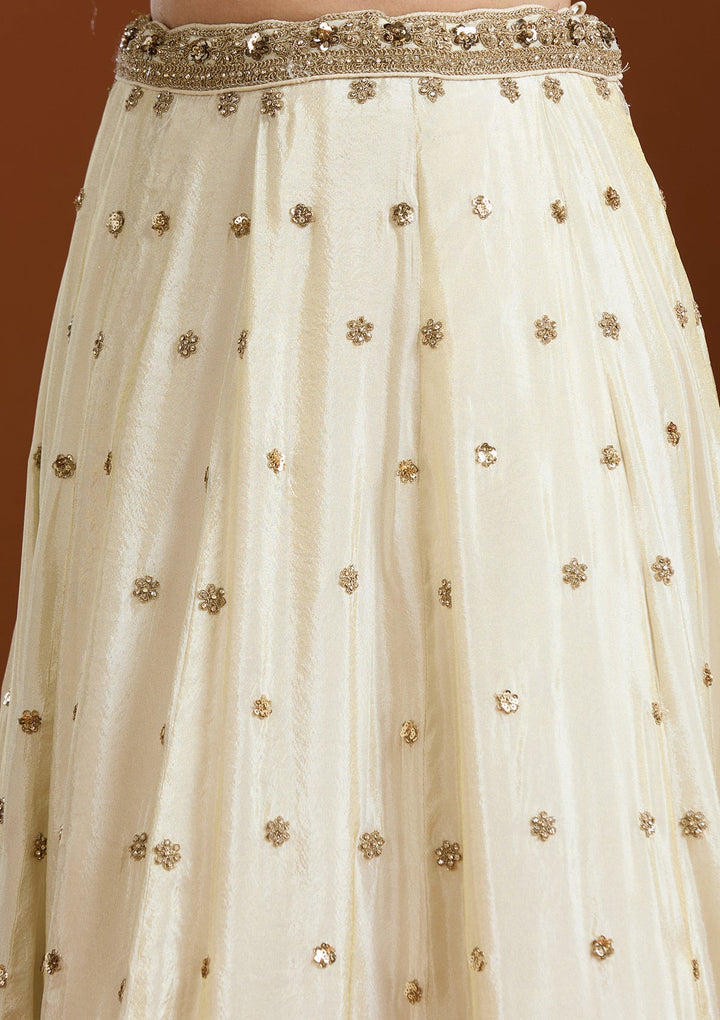 Off White Zariwork (Gold) Raw Silk Readymade Salwar Suit-Koskii