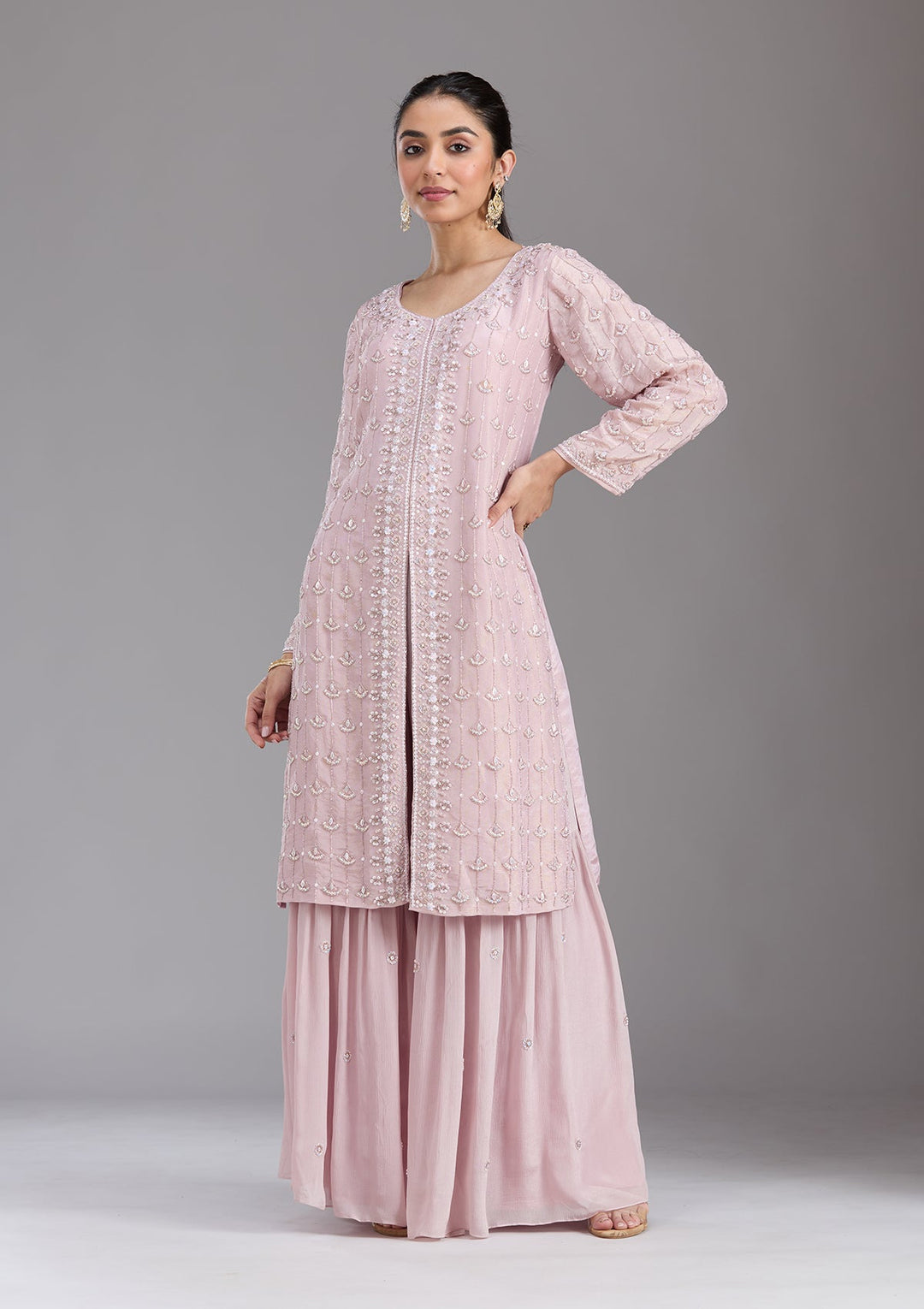 Pink Cutdana Tissue Readymade Salwar Suit-koskii