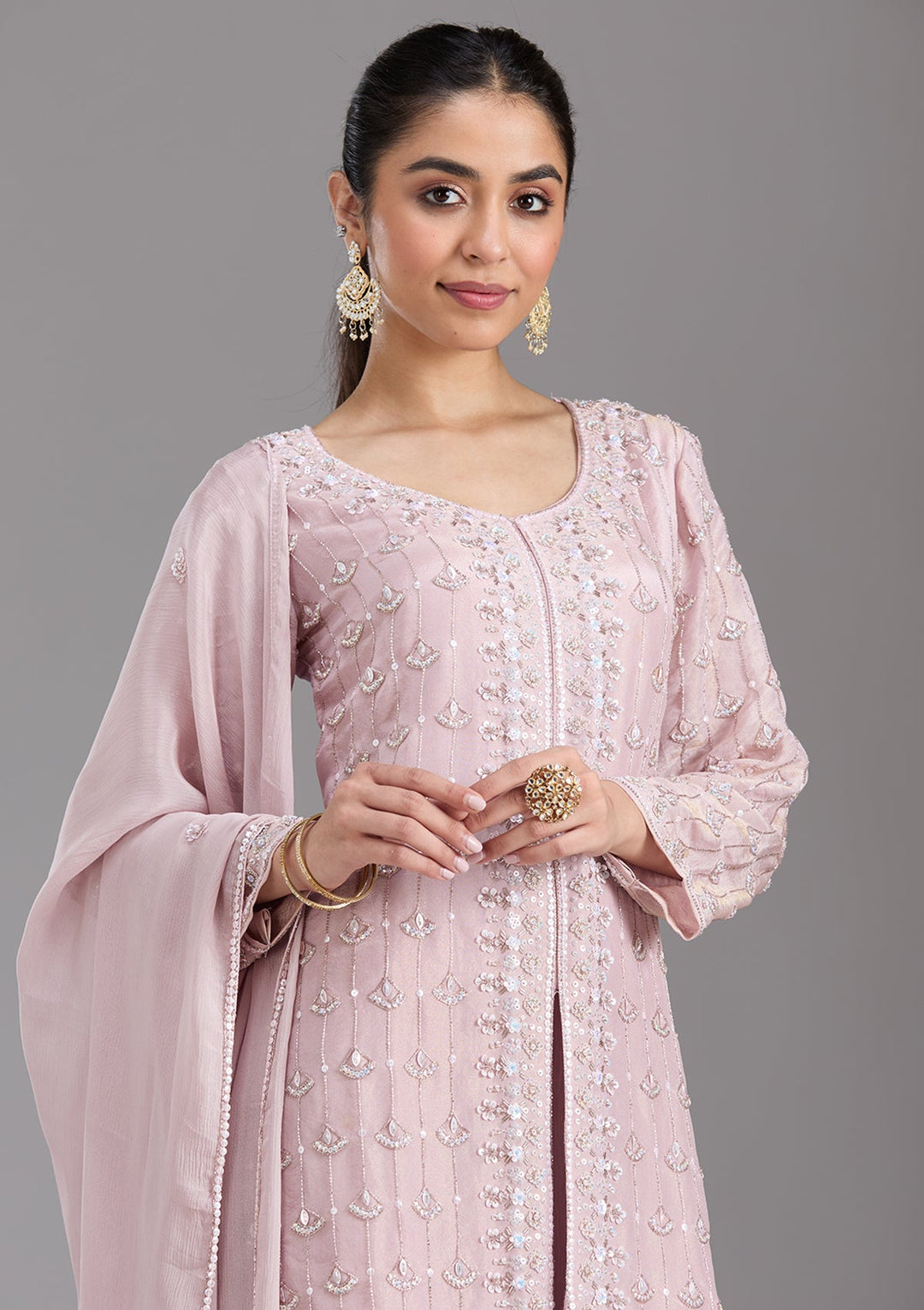 Pink Cutdana Tissue Readymade Salwar Suit-koskii