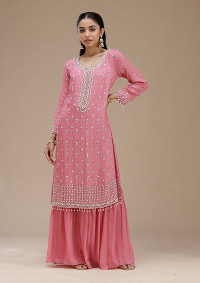 Pink Cutdana Crepe Readymade Salwar Suit_koskii