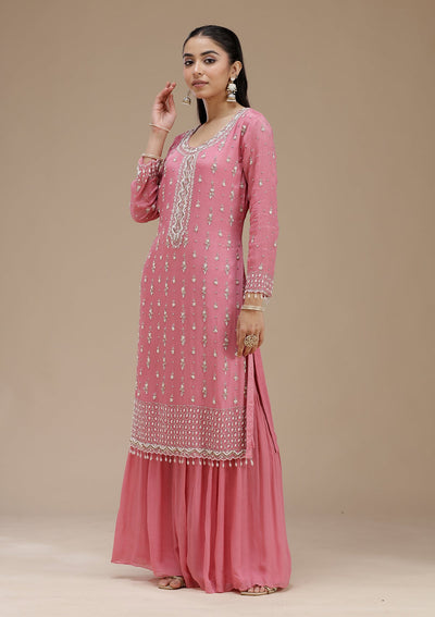 Pink Cutdana Crepe Readymade Salwar Suit_koskii