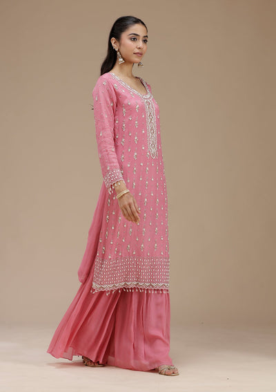 Pink Cutdana Crepe Readymade Salwar Suit_koskii