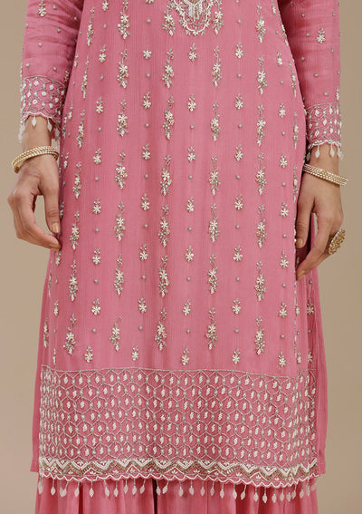 Pink Cutdana Crepe Readymade Salwar Suit_koskii