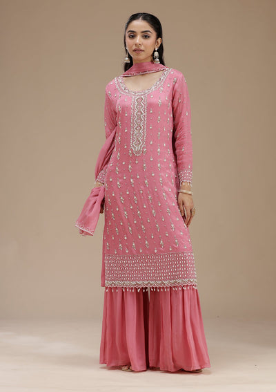 Pink Cutdana Crepe Readymade Salwar Suit_koskii