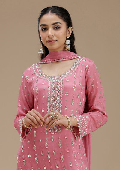 Pink Cutdana Crepe Readymade Salwar Suit_koskii