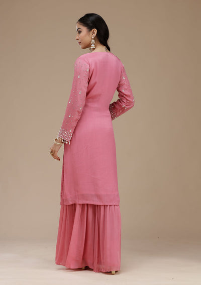 Pink Cutdana Crepe Readymade Salwar Suit_koskii