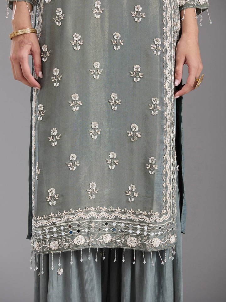 Mehandi Green Cutdana Tissue Readymade Salwar Suit