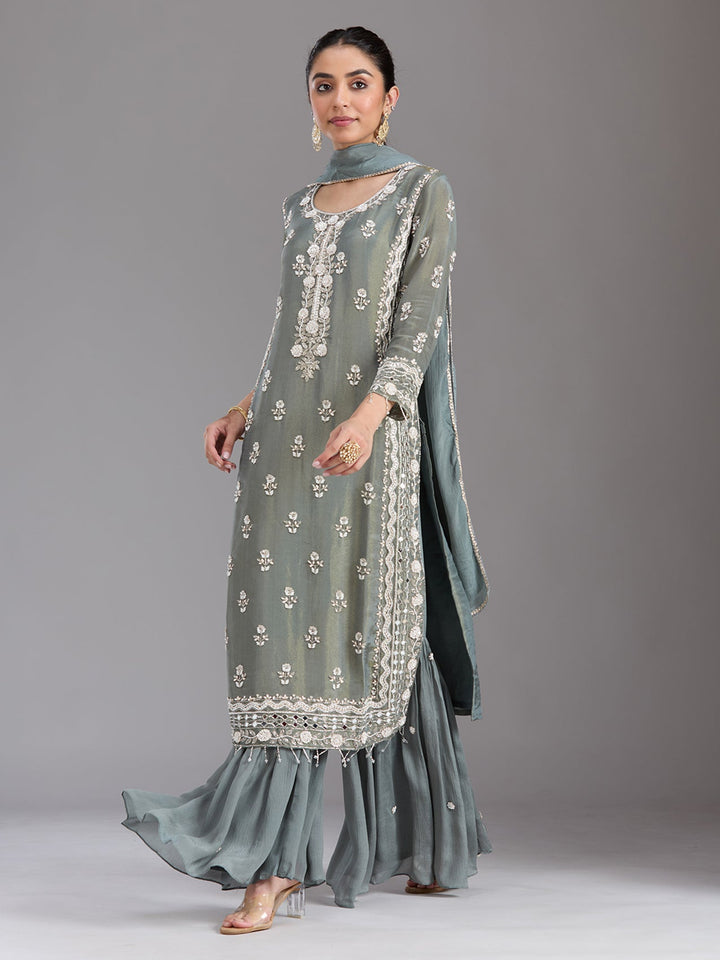 Mehandi Green Cutdana Tissue Readymade Salwar Suit