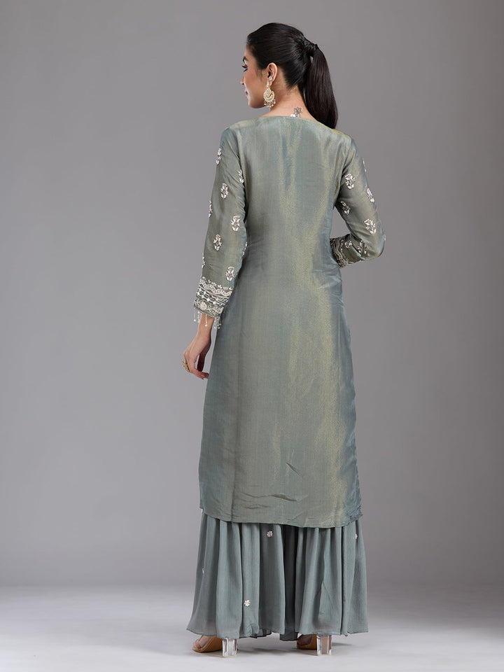 Mehandi Green Cutdana Tissue Readymade Salwar Suit