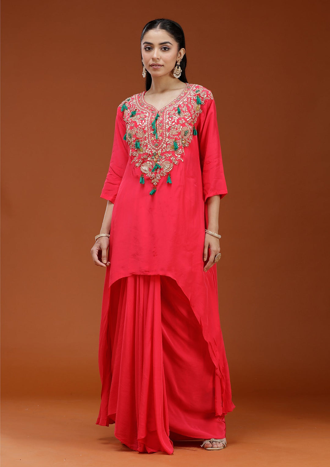 Pink Cording Satin Readymade Salwar Suit_koskii