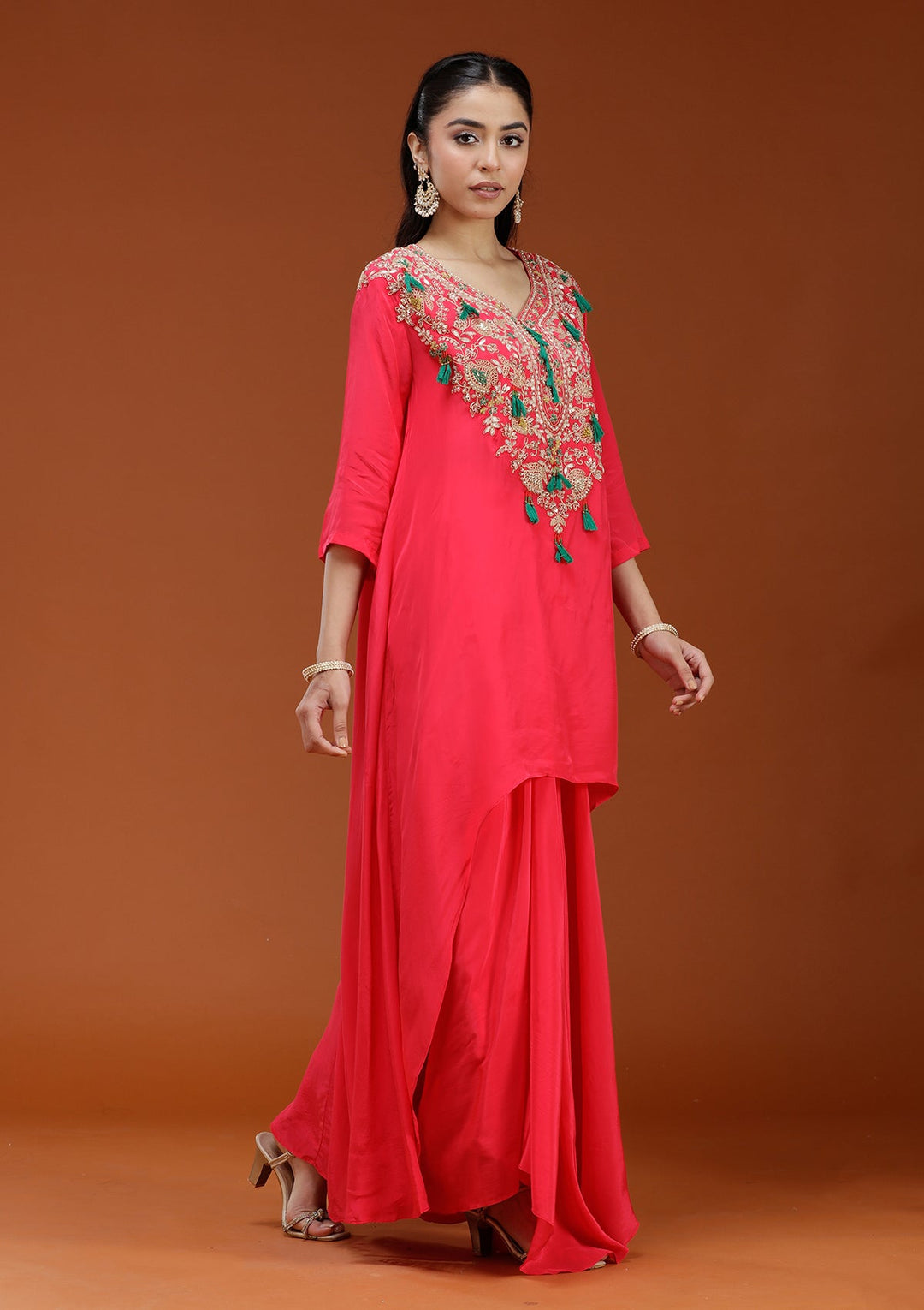 Pink Cording Satin Readymade Salwar Suit_koskii