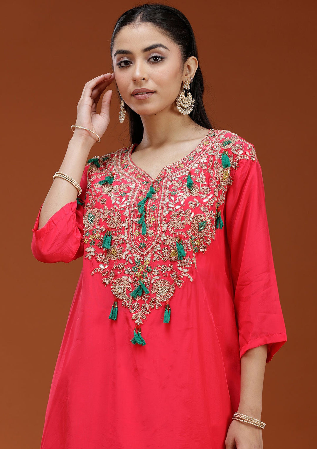 Pink Cording Satin Readymade Salwar Suit_koskii