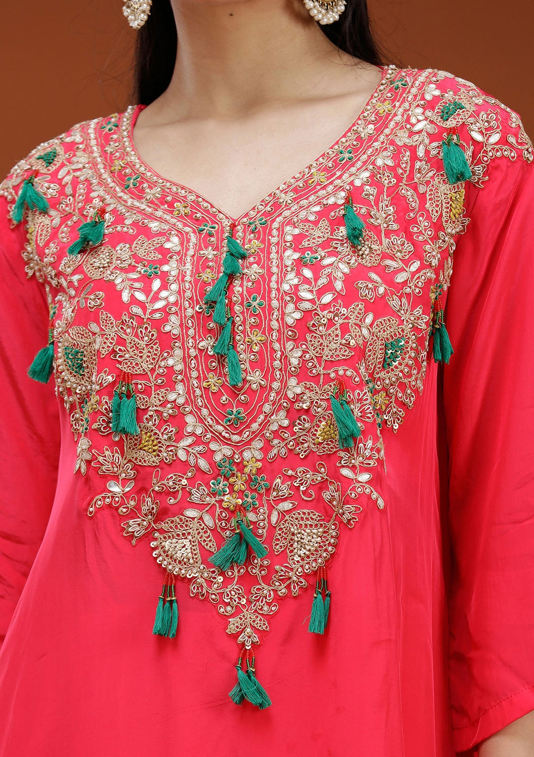 Pink Cording Satin Readymade Salwar Suit_koskii