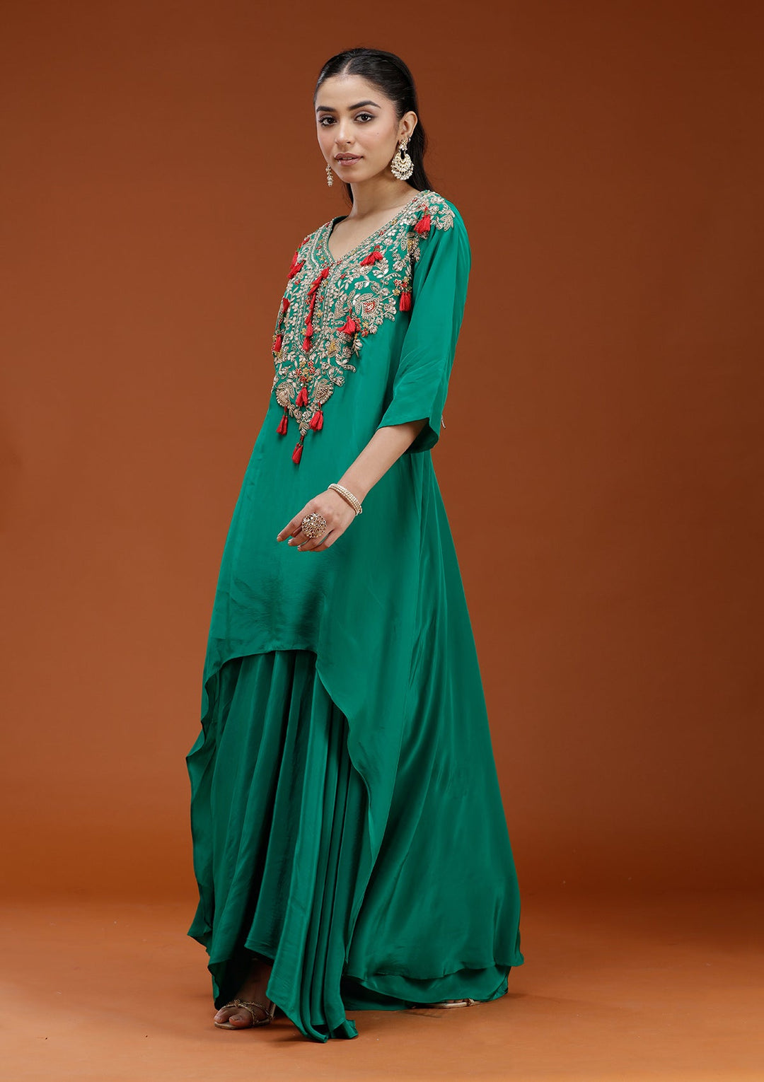 Rama Green Cording Satin Readymade Salwar Suit_koskii