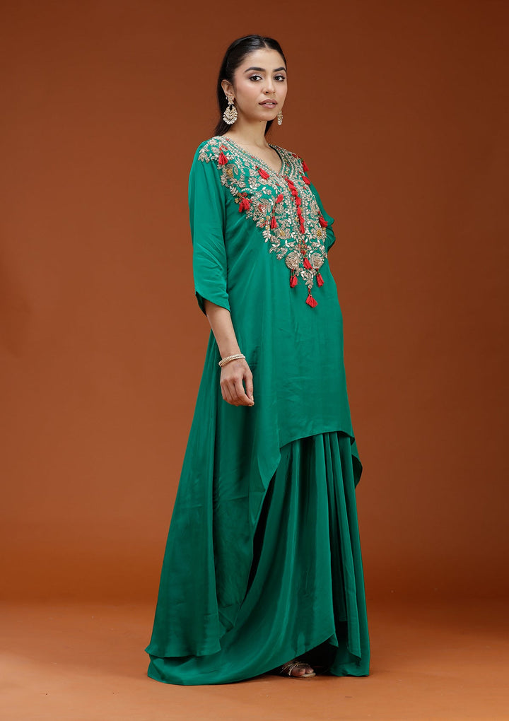Rama Green Cording Satin Readymade Salwar Suit_koskii