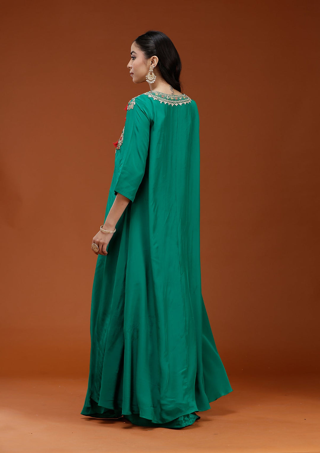 Rama Green Cording Satin Readymade Salwar Suit_koskii
