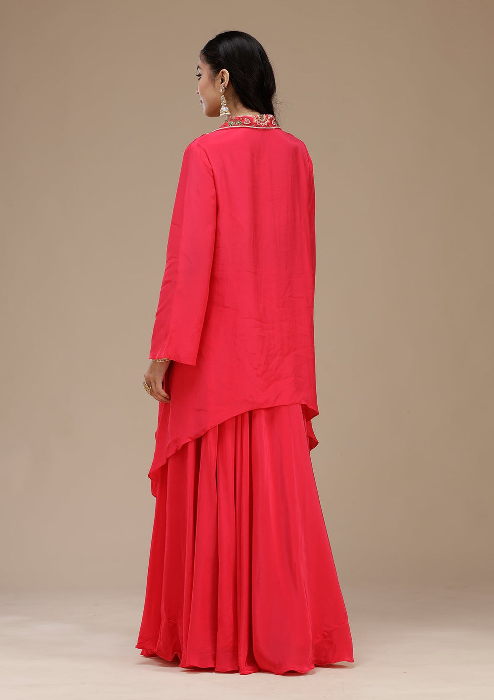 Rani Pink Threadwork Satin Readymade Salwar Suit_koskii