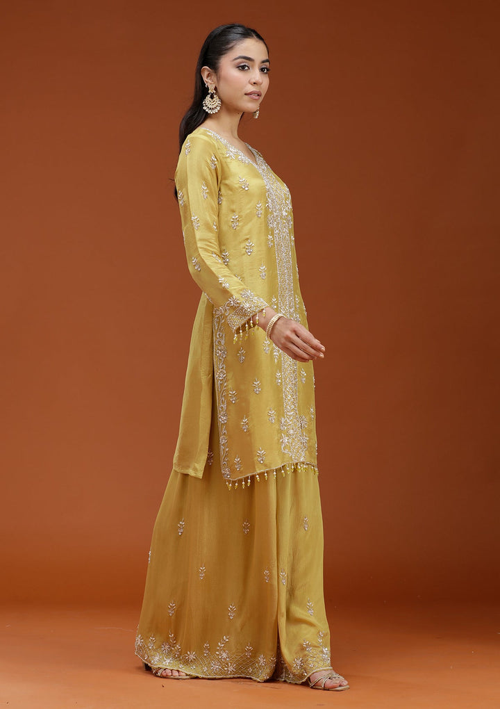 Yellow Cutdana Crepe Readymade Salwar Suit-koskii