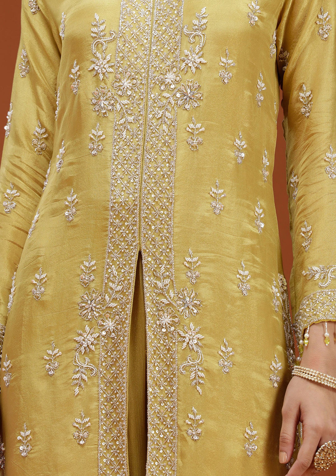 Yellow Cutdana Crepe Readymade Salwar Suit-koskii