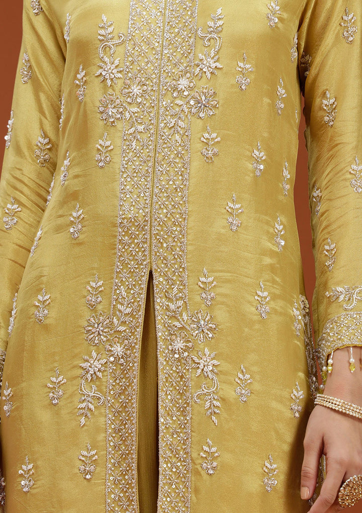 Yellow Cutdana Crepe Readymade Salwar Suit-koskii