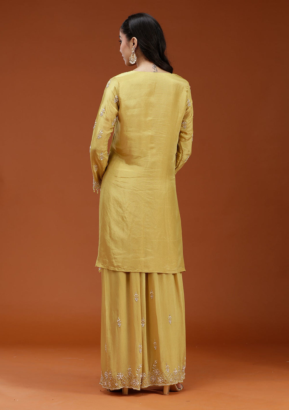 Yellow Cutdana Crepe Readymade Salwar Suit-koskii