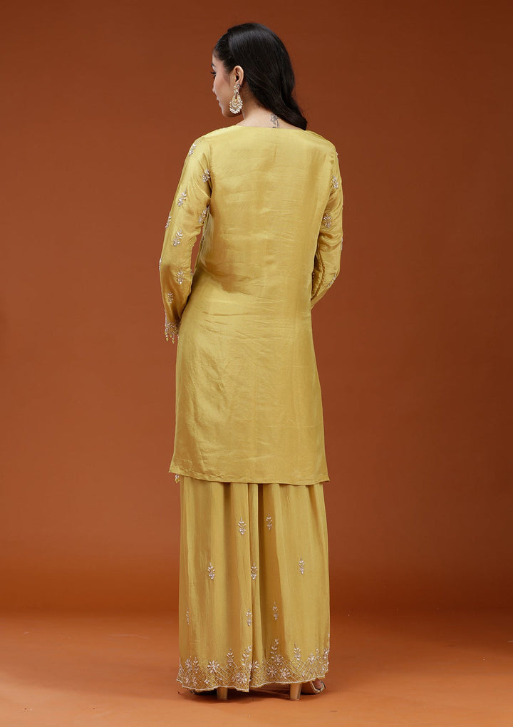 Yellow Cutdana Crepe Readymade Salwar Suit-koskii