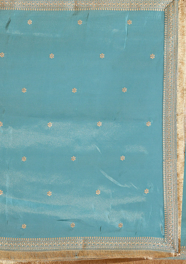 Turquoise Blue Pitawork Tissue Readymade Salwar Suit-Koskii