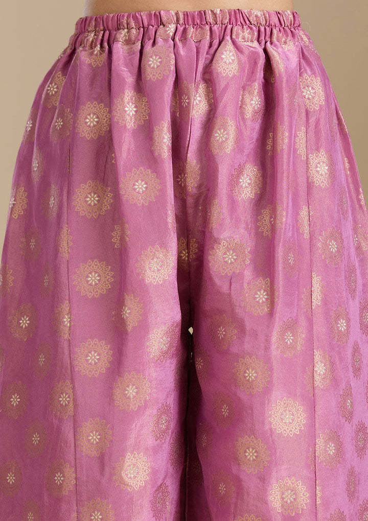 Dark Onion Pink Pitawork Tissue Readymade Salwar Suit-koskii