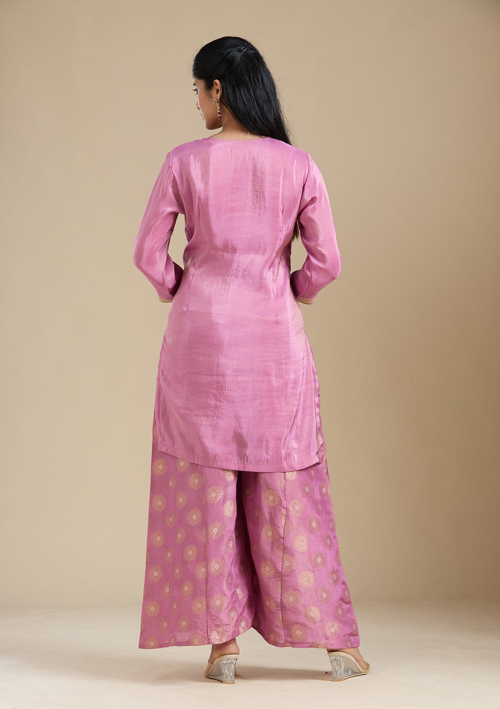 Dark Onion Pink Pitawork Tissue Readymade Salwar Suit-koskii