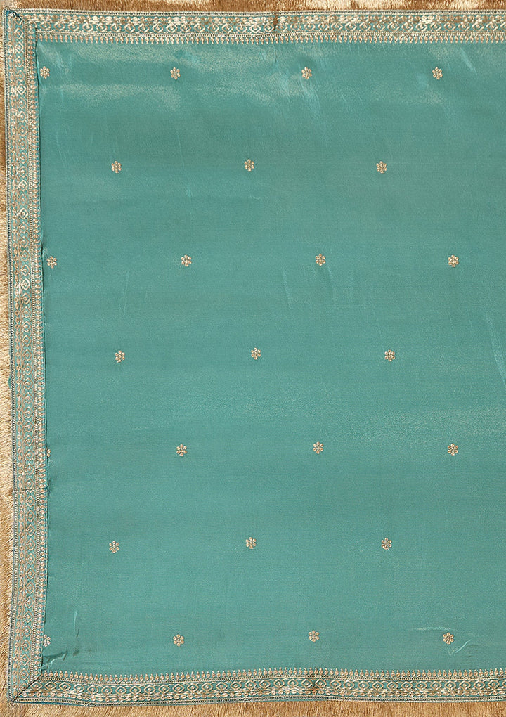 Sea Green Pitawork Tissue Readymade Salwar Suit-Koskii
