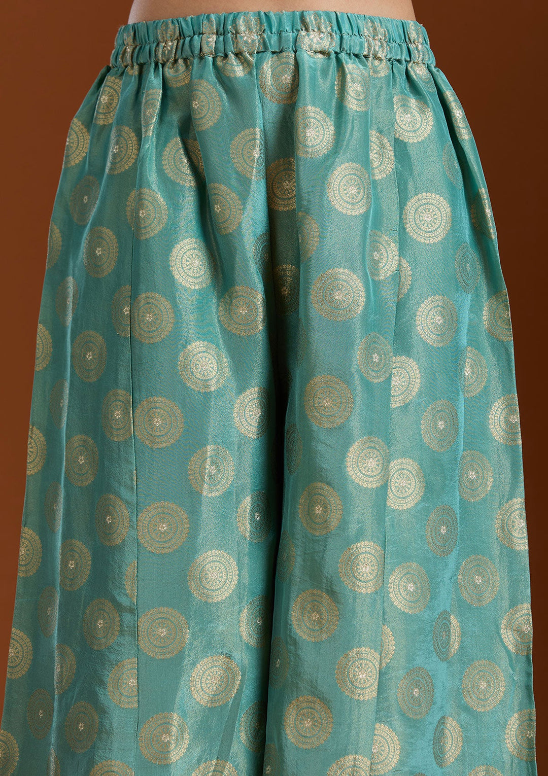 Sea Green Pitawork Tissue Readymade Salwar Suit-Koskii